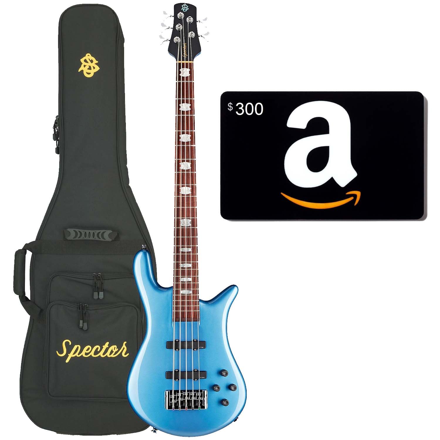 Spector Euro 5 Classic Bass Guitar, Metallic Blue Gloss, Amazon Gift Card $300 Bundle