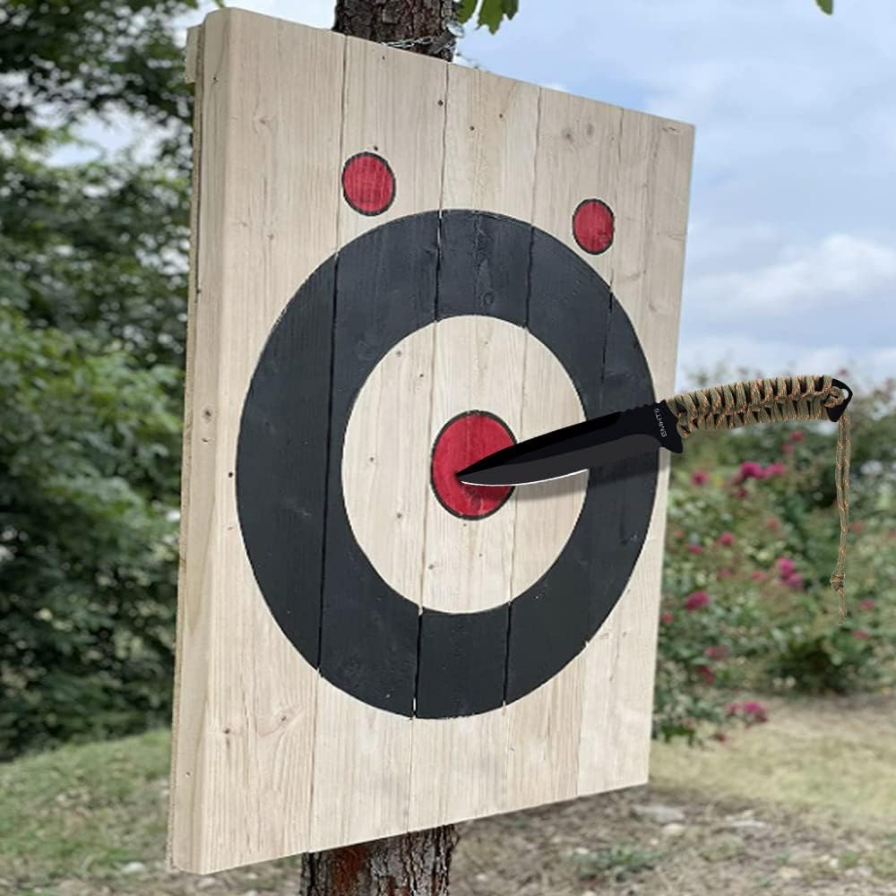 EMHTiii Camping Fixed-Blade Survival Knife - 9in Full Tang Outdoor Knives, 5in Blade with Serrated Edge and Rope Handle, Black : Sports & Outdoors