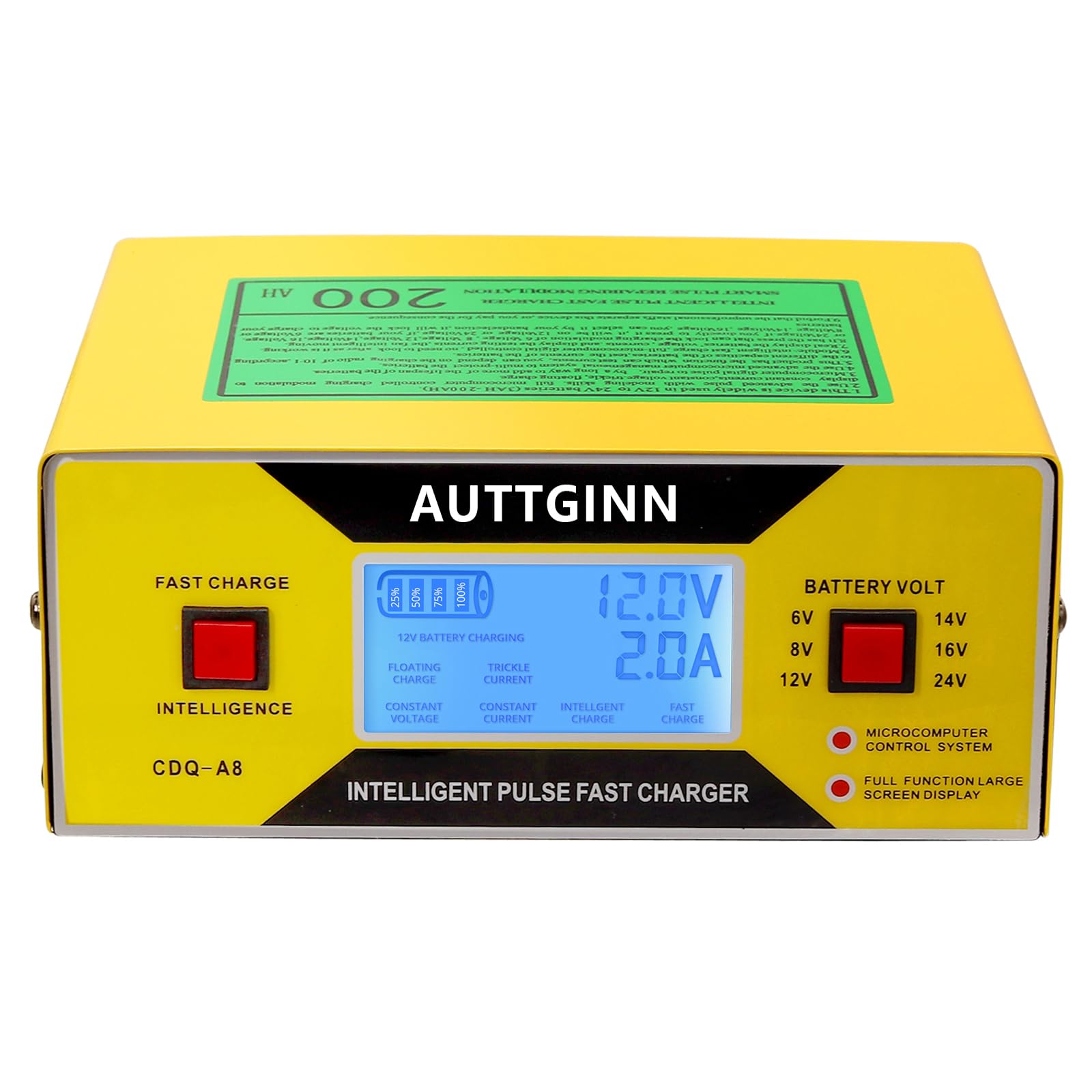 AUTTGINN AUTTGINN 6/8/12/14/16/24V Battery Charger 0-10Amp Smart Adjustable Car Battery Charger with Upgraded Cable Clamps, Smart Trickle Charger,Battery Maintainer for Golf Cart,Car,RV,8 Volt