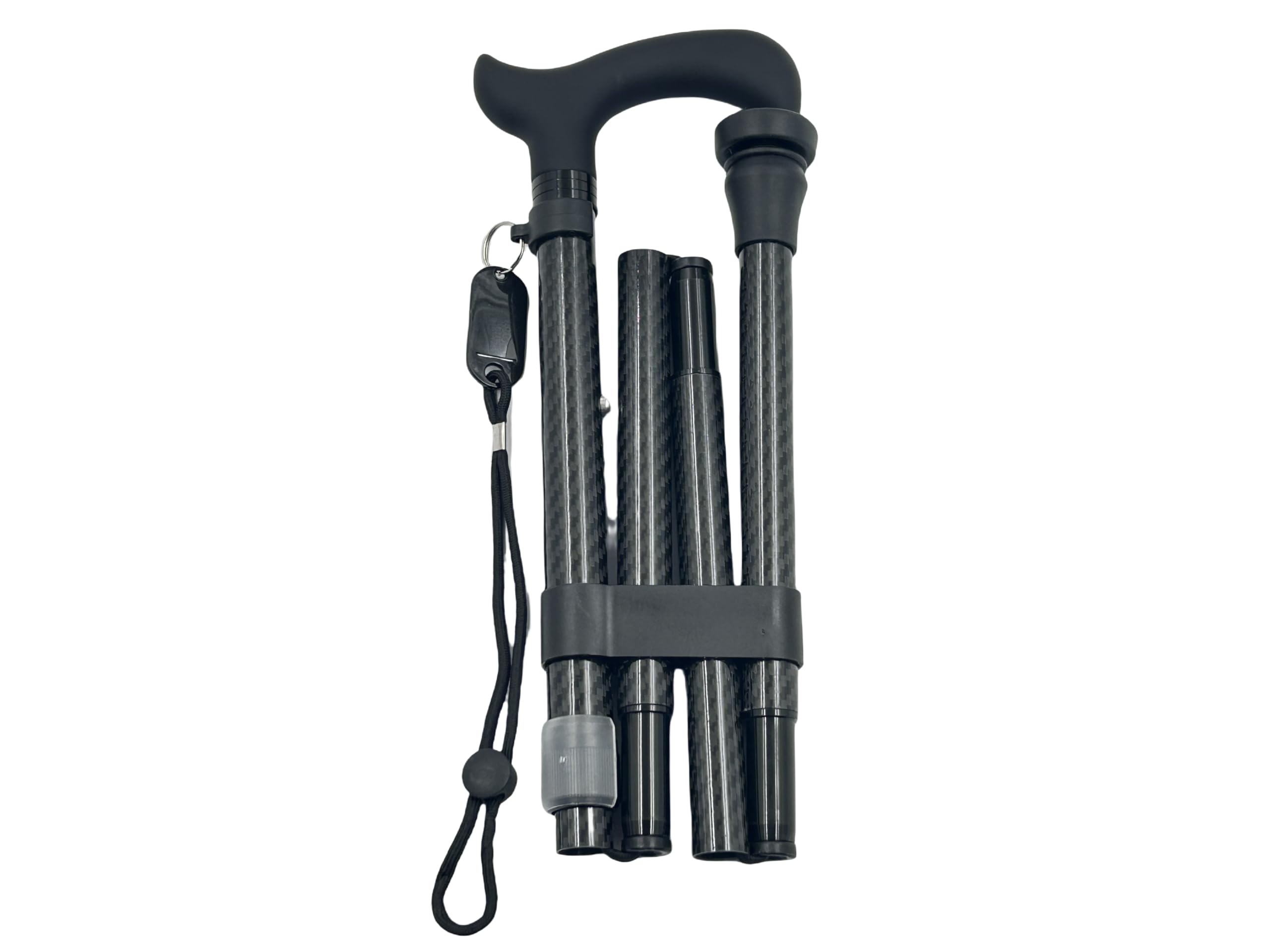 Carbon Fibre 4-Part Folding Adjustable Walking Stick Cane for Men, Ladies and Women with Soft Grip Handle - 33.5” to 37.5” Lightweight