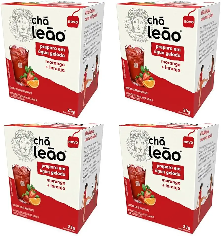 Combo Chá Leão Água Gelada Morango e Laranja - 4 Caixas 40 Sachês
