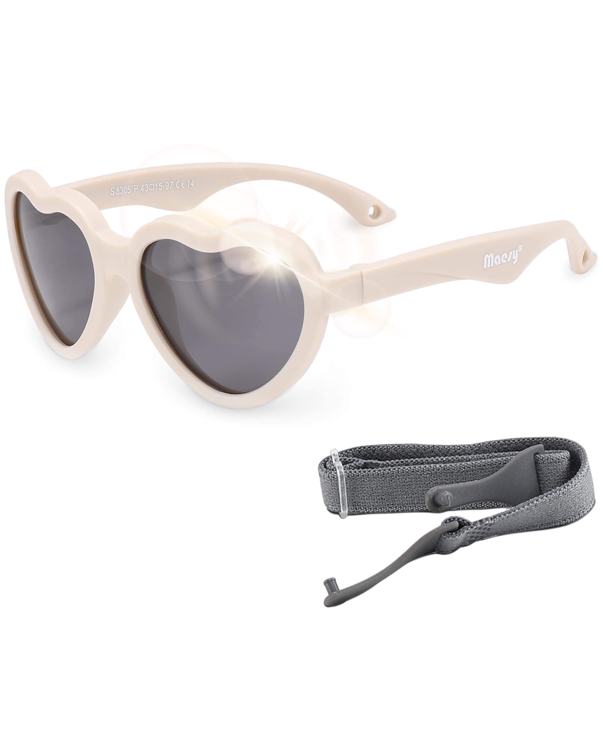 Maesy Gafas de sol para bebé Maes - 0-2 años - Flexibles - Banda elástica ajustable - Protección polarizada UV400 - Niños y niñas - Corazón