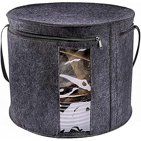 Hat Storage Box- 19" x 17.3" Foldable Felt Hat Box with Dustproof Lid for Beach Cowboy Hat- Large Round Hat Organizer Hat Boxes for Men Women Stuffed Animal Toy Clothes Cover