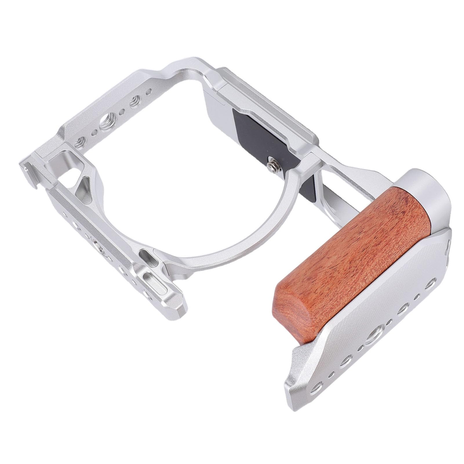 Jiawu Gabbia per Fotocamera ZR, Attrezzatura Protettiva per Produzione Video con Manico in Legno e Supporti Filettati, Realizzata in Alluminio Ad Alta Resistenza (SILVER)