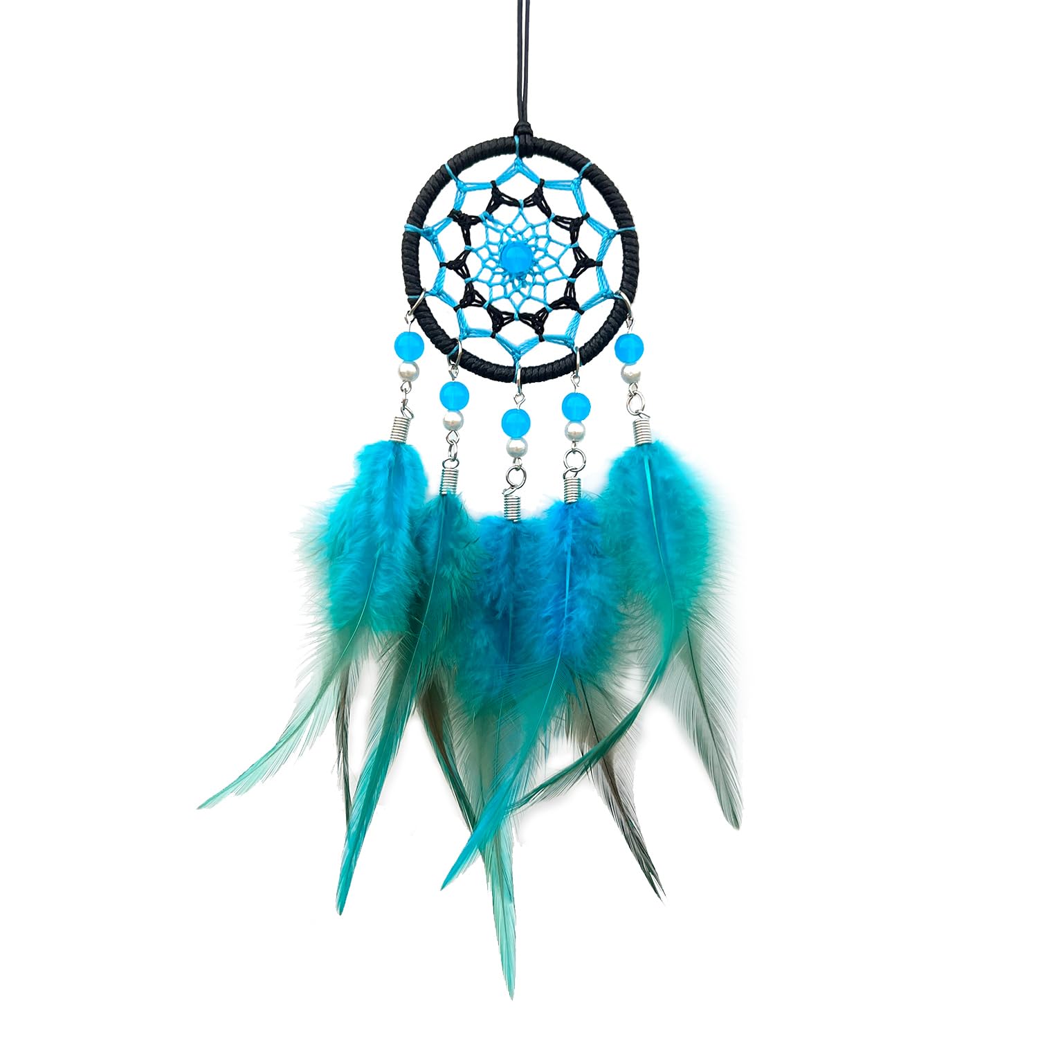 Rear View Mirror Accessories Small Dream Catcher for Car, Turquoise Blue Mini Dreamcatcher for Rearview Mirror Hanging