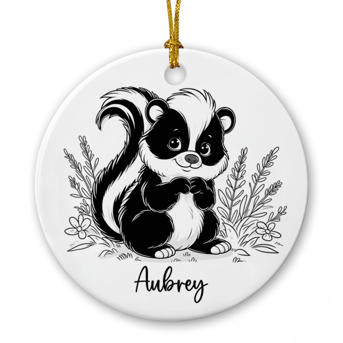 Kids Personalized Skunk Christmas Tree Ornament 2025, Cute Cartoon Skunk Ceramic Ornament Xmas, Custom Name Animal Lover Ornament Gifts, Skunk in Meadow Xmas Decor Ornaments, Unique Skunk Ornament