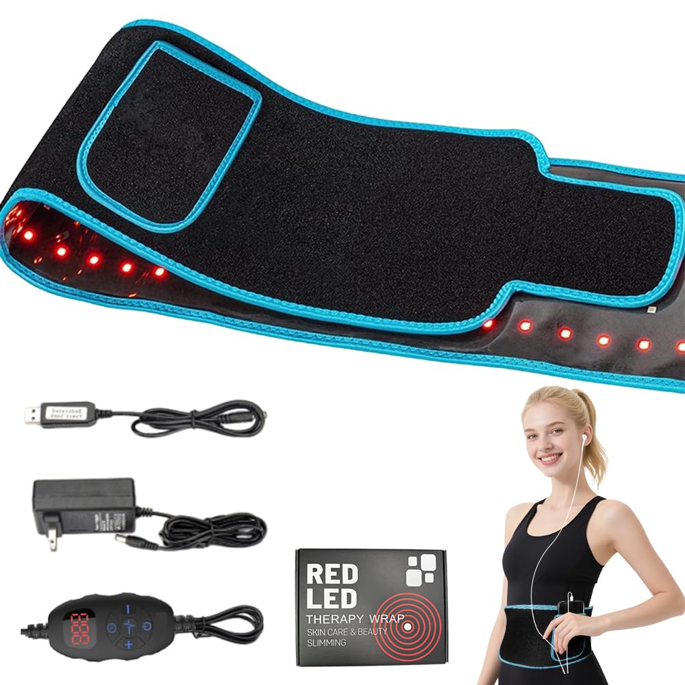 Ceinture amincissante professionnelle avec adaptateur, ceinture de thérapie par la lumière rouge pour perte de poids, lumière rouge 660 nm et 850 nm lumière proche infrarouge ceinture enveloppante