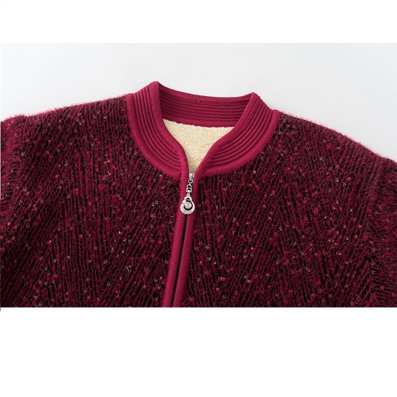 Cárdigans de Punto para Mujeres de Mediana Edad Y Mayores Cárdigans con Cremallera Completa Y Forro Polar Sudaderas A Rayas Abrigos de Invierno Chaquetas de Punto Gruesas de Sherpa para Uso Diario.