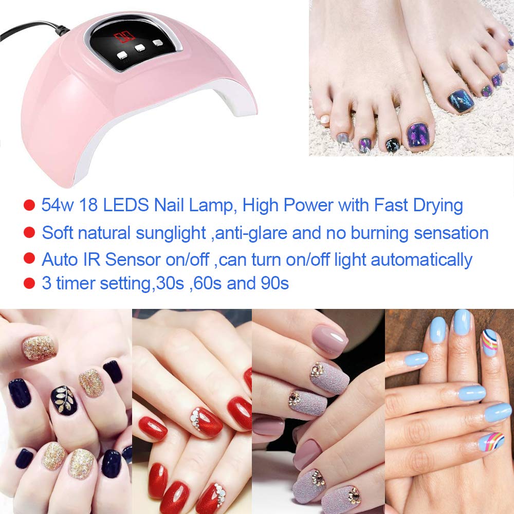 Amazon.co.jp: 54W 18LED ネイルランプ UV LED ネイルドライヤー