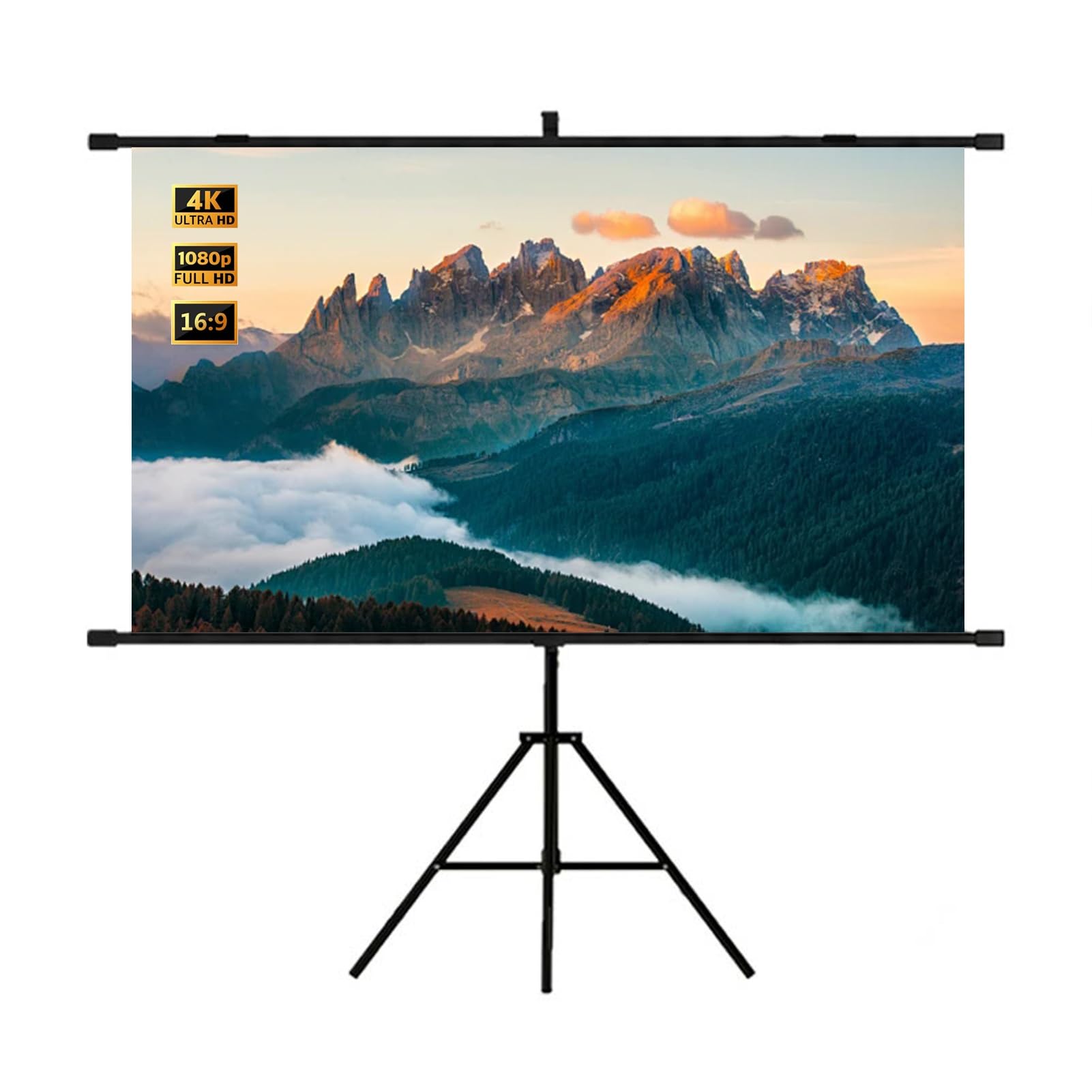 Schermo di Proiezione Portatile per Film 4K HD da 60 72 84 92 pollici, Schermo di Proiezione 16:9 a Scomparsa con Treppiede per Esterni e Interni(60"(16:9))