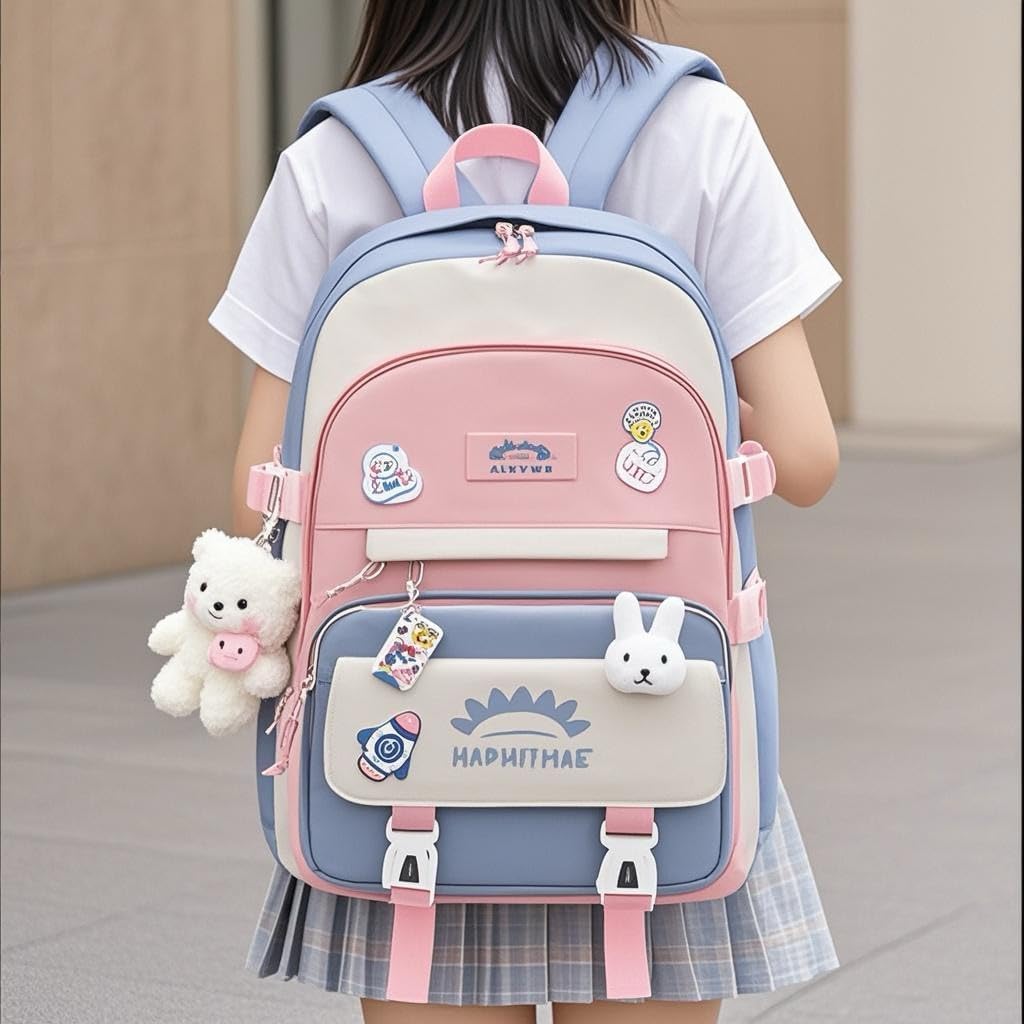 3pcs Girls Backpack, Kawaii School Backpack For Kids Children With Lunch Bag and Pencil Case (rabbit-blue) - Image 6