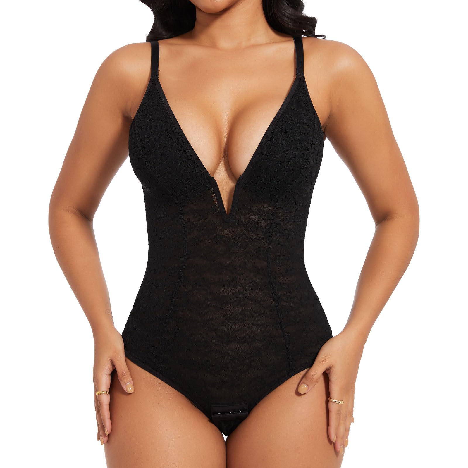 Joyshaper Shapewear Damen Body Spitze Bauchweg Formende Body Shaper V-Ausschnitt Shaping Bodysuit Miederbody