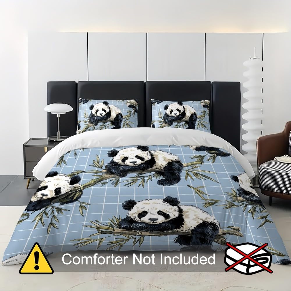 Kreskówka Panda 3-częściowy komplet pościeli z mikrofibry niebieski komplet pościeli poszwa na kołdrę 140 x 200 cm i 2 poszewki na poduszki 65 x 65 cm