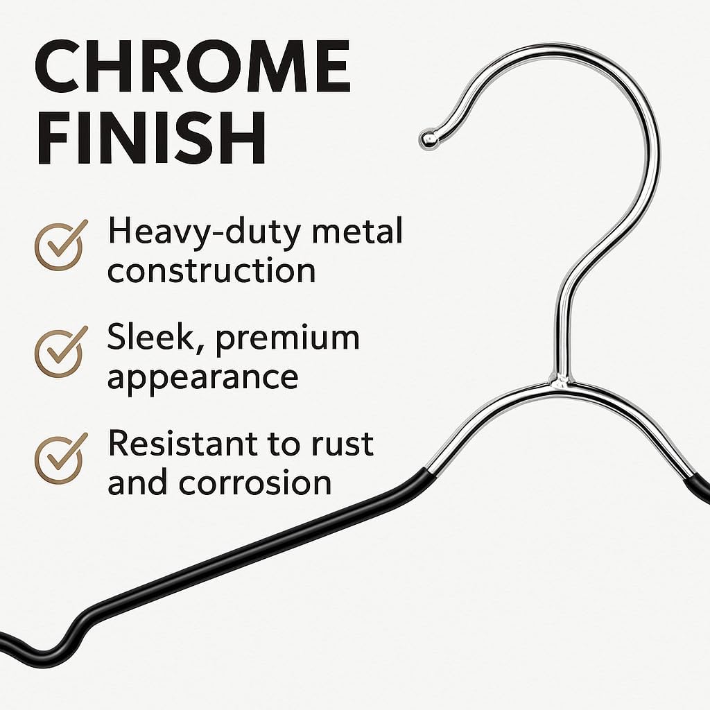 Pack of 48 Heavy Duty Metal Hangers with Shoulder Notch - Stainless Steel Wire Clothes Hangers, Ultra-Thin, Non-Slip, Space-Saving Design for Coats, Shirts, Dresses - Perfect for Closets and Wardrobes