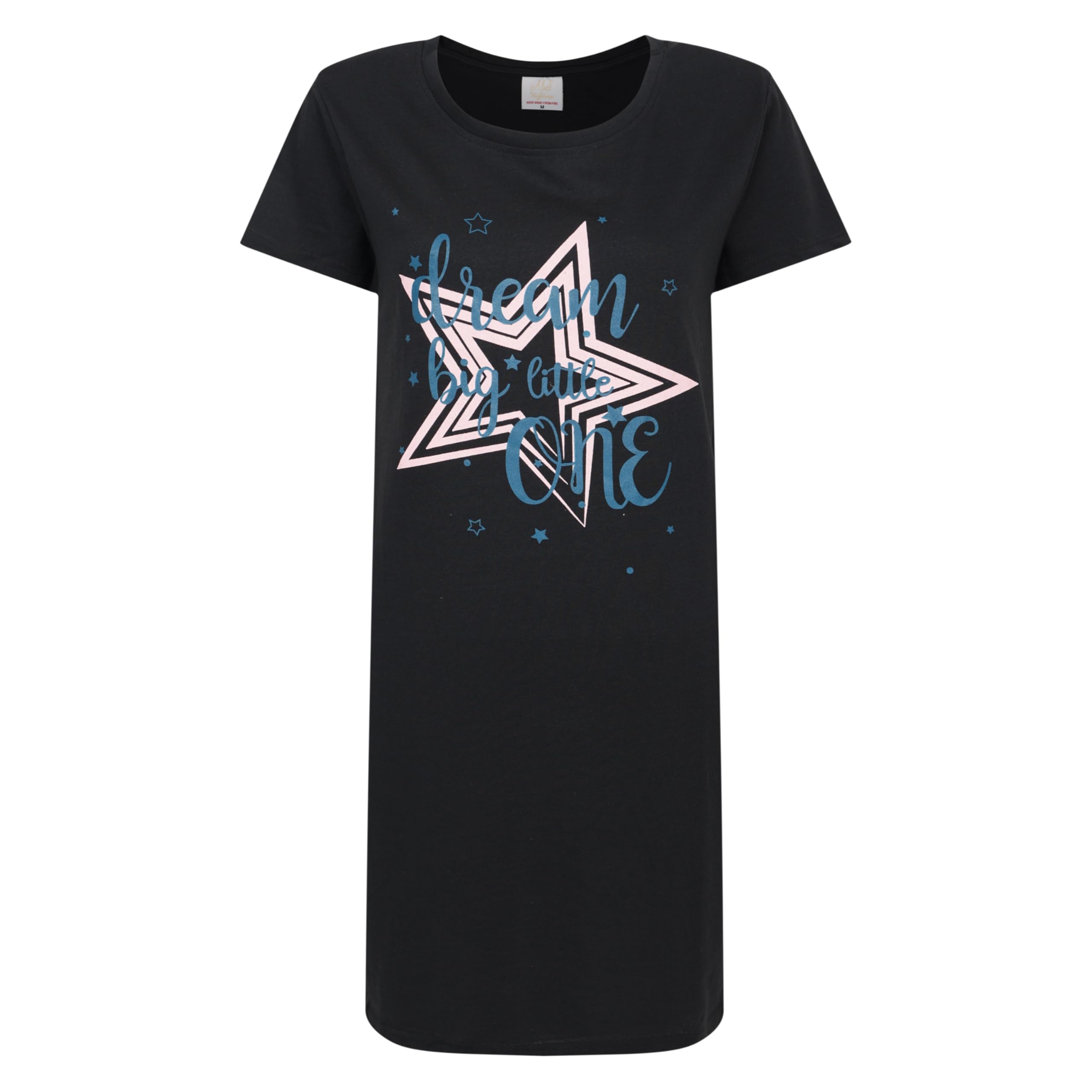 Ex Uk Store Women's Abel D5 - Black - Dream Star Nightie Novelty Prints Short Sleeve Uk Sizes 8 To 22 Jersey Nightdresses (D5 - S)