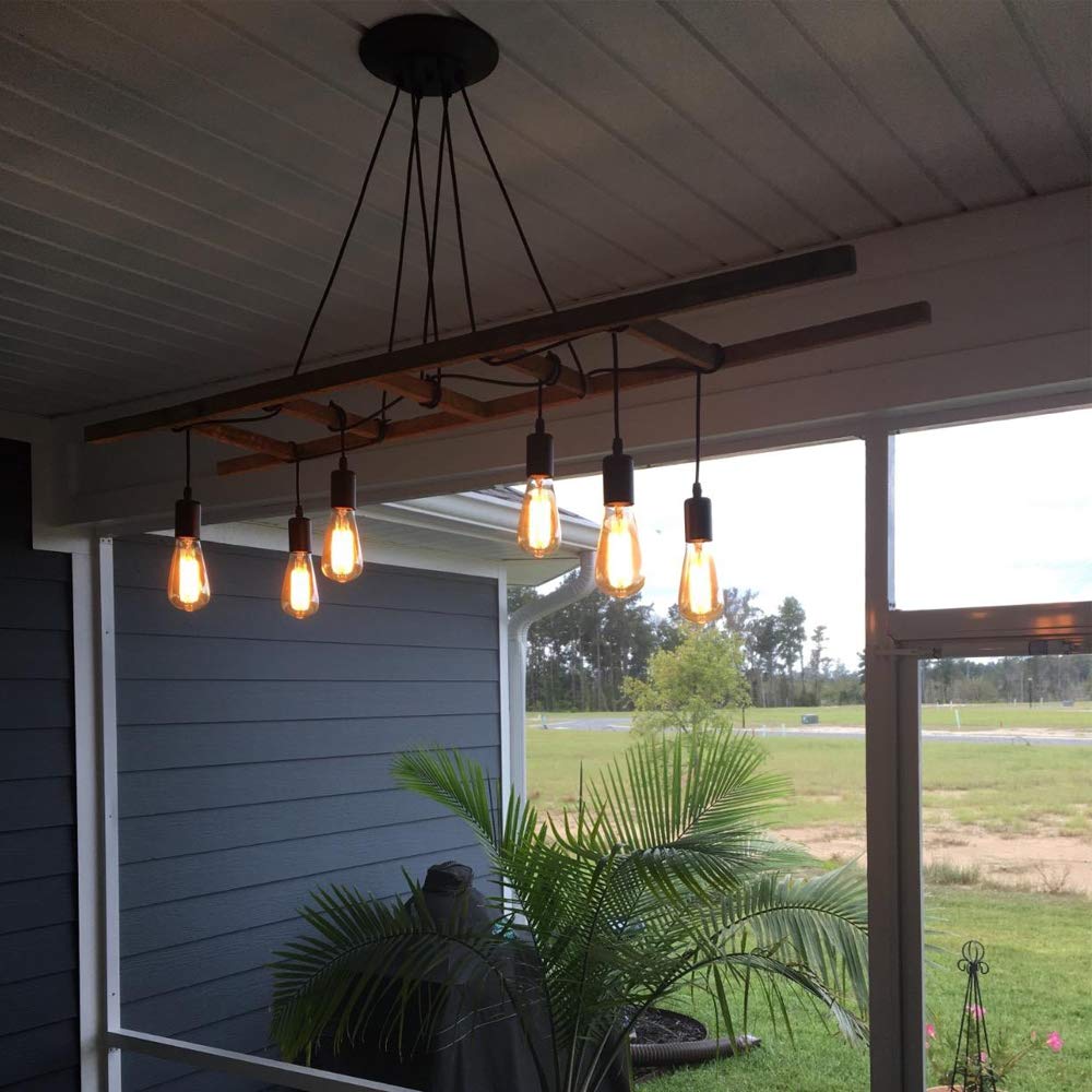 iDEGU Moderne et Rétro Lustre Suspension, 6 Bras Suspension Luminaire DIY Créatif Lustre Araignee Ajustable 150CM Vintage Lampe de Plafond avec E27 Douille, Noir, 6 Lumières