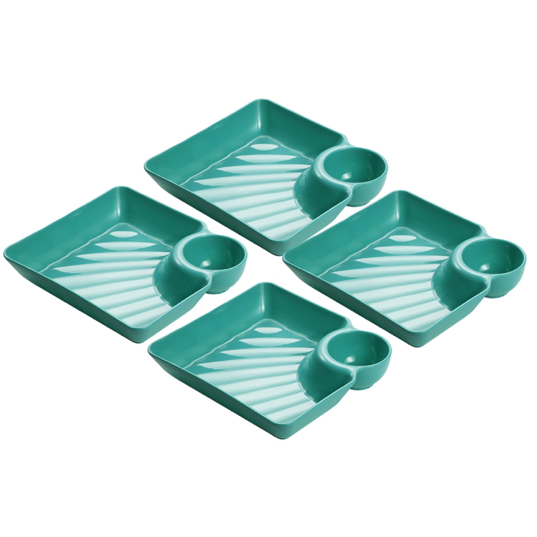 Ginwrek Dumpling Plate 4-Pack Chips and Dip Serving Dish, Reusable Snack Plate Sauce Separated Square Dumpling for Sushi, Appetizers, and Party, Green