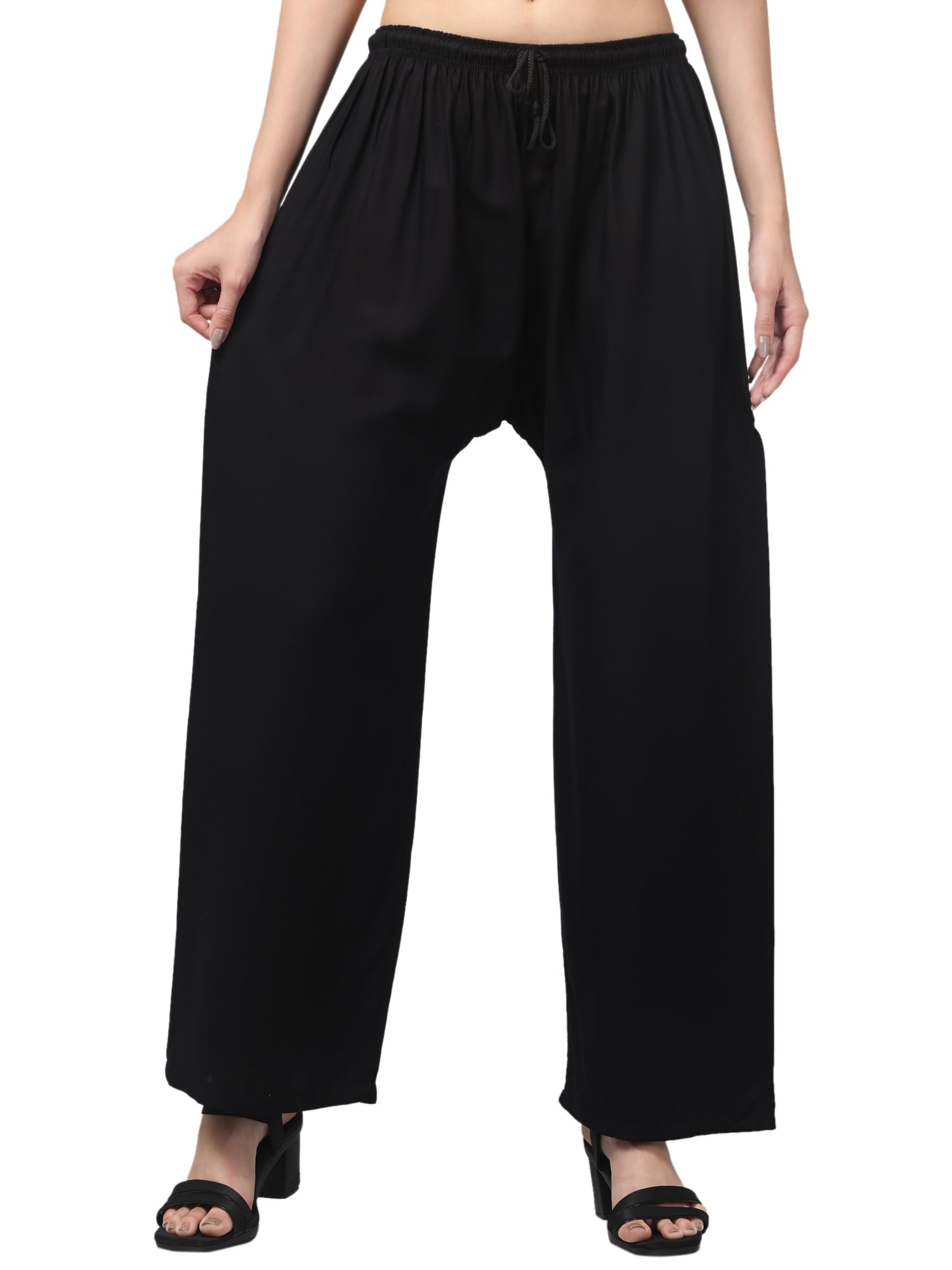 Women's Rayon Solid Palazzo | Elastic Waist with Drawstring | Wide Leg Ethnic Palazzo Pants | Regular Fit | Casual-image-48