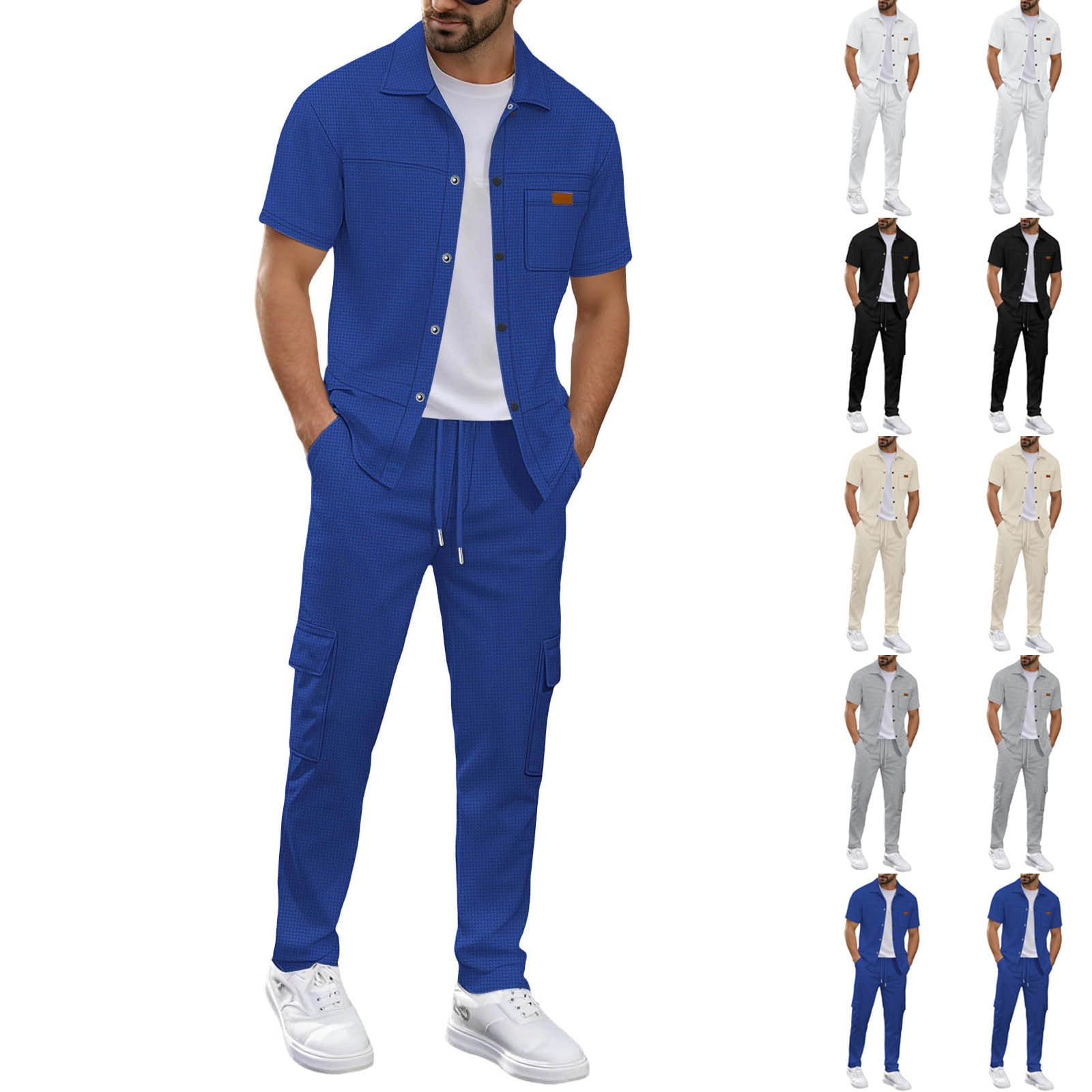 Herren Sommer Outfit Set Hemd Und Hose 2 Teiliges Cargohose Leichte Sommeranzug Freizeitanzug