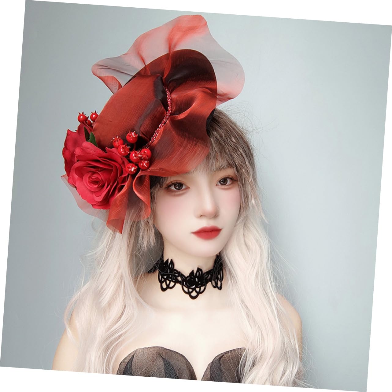 SOIMISS 5piezas Sombrero De Fiesta Decorativo De Novia Rosas Rojas Elegante Gorro De Top Hat Para Eventos Festival y Fiestas De Té