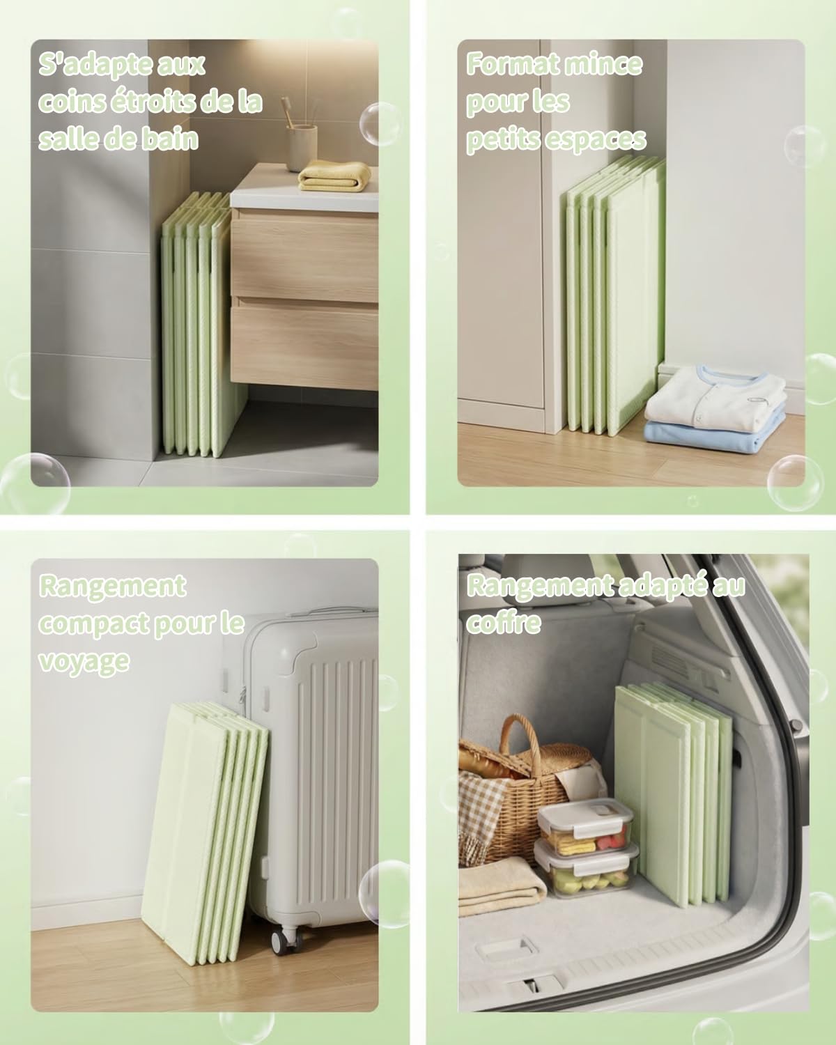 Baignoire pliable pour bébé de 0 à 6 ans, baignoire portable pour enfants avec 4 pieds de soutien, base antidérapante et deux trous de drainage, baignoire de voyage peu encombrante (vert clair)