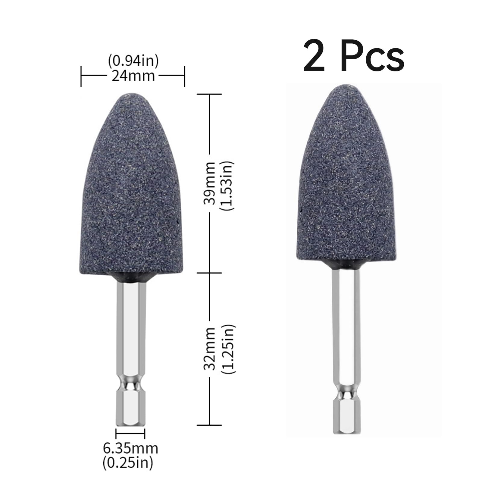 Lot de 2 pierres abrasives à tige hexagonale - Tête de meule conique, petite tête de meule conique, pierre de meulage de forme unique, pour perceuse à outils rotatifs, polissage, ébavurage, sculpture.