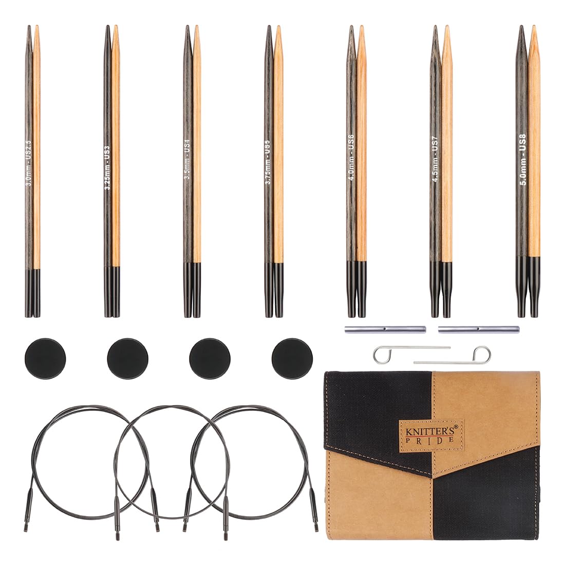 Knitter's Pride Day & Nite Midi Interchangeable Knitting Needle tip 3–5 mm, Black and Brown Accents, 1 piece