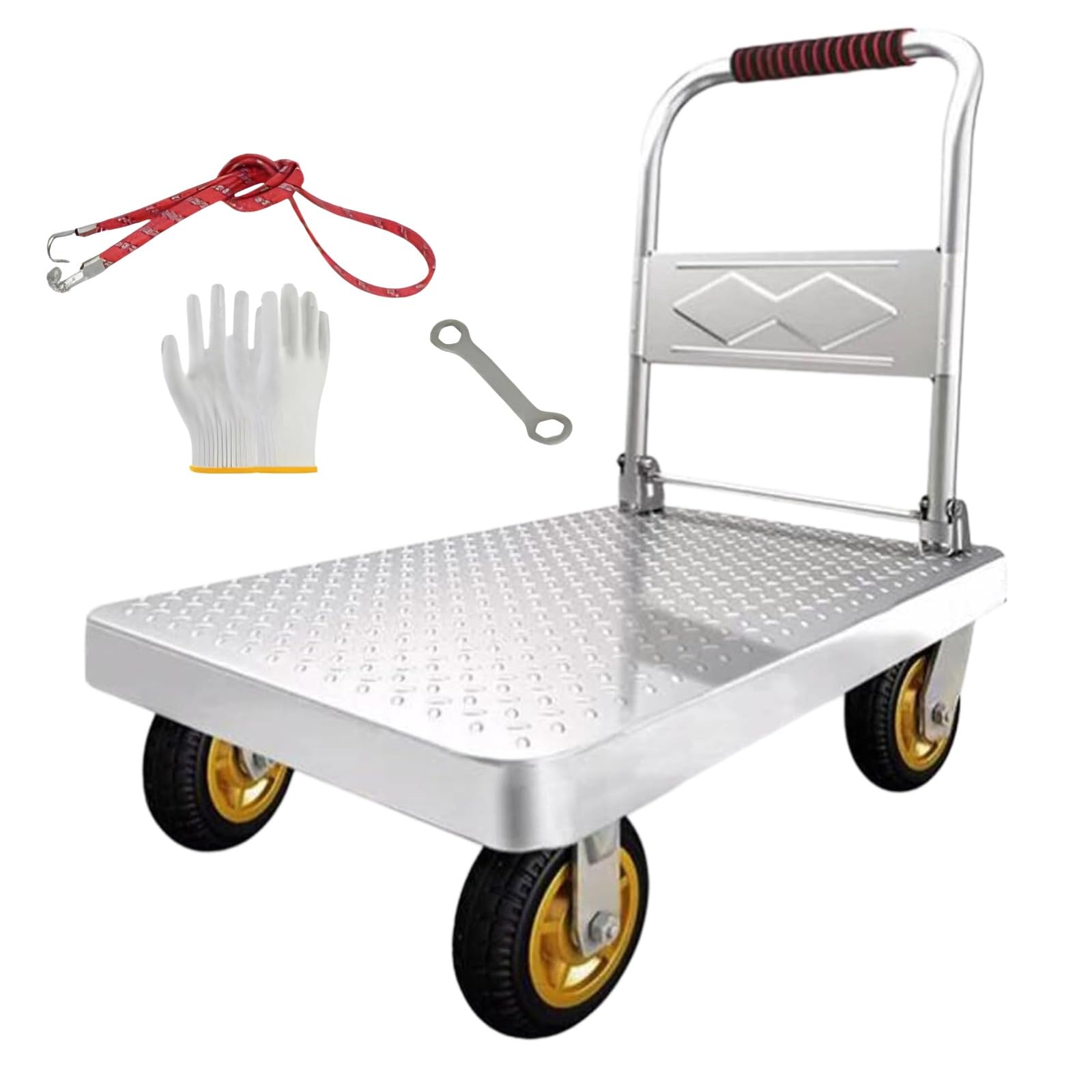 Plattformwagen Klappbar 230kg, Robuster Stahl Transportwagen mit 4 Rollen, Schwerlast Lastenwagen für Garten Werkstatt Haushalt(Size:73x48cm)