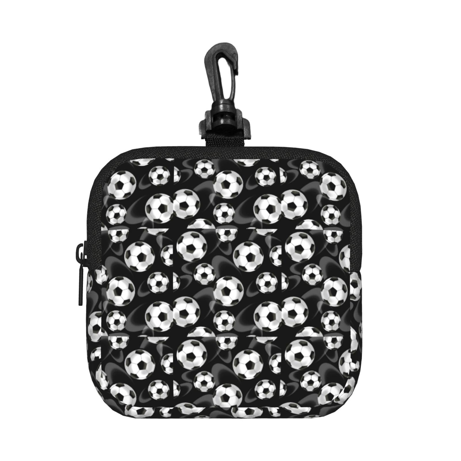 Ercgad Unisex Black Soccer Print Square Storage Bag Travel Toiletry Cosmetic Organizer Pouch Lightweight Reusable