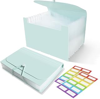 DHATMYC 4x6 Index Card Holder Organizer Flash Note Card Storage Box, Green | A6 File Case Flashcard Notecard Container with Dividers and 13 Expandable Pockets for Recipe Coupon Stickers Scrapbook Paper