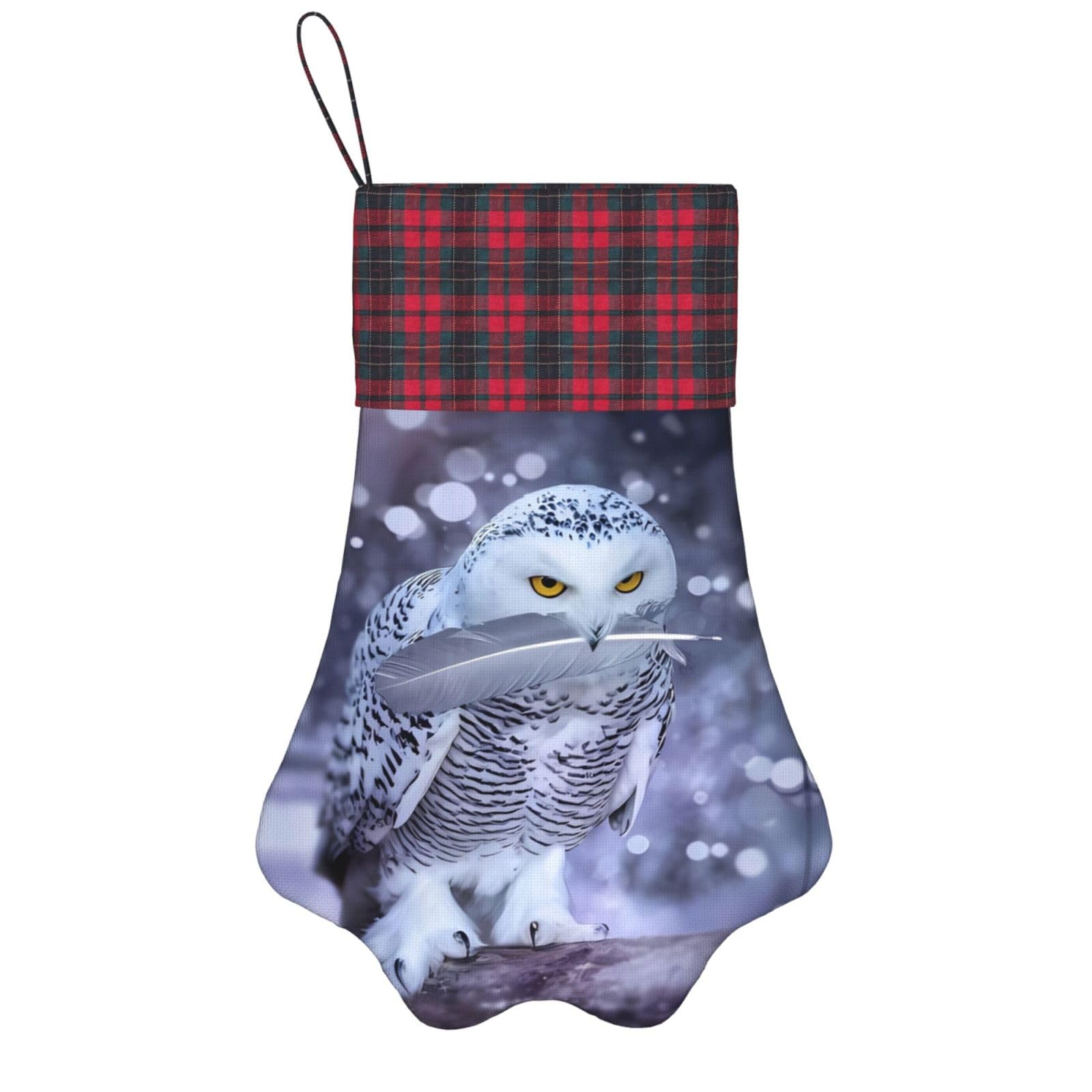 Arctic Owl Christmas Pet Paw Stocking - Double-Sided Printed for Festive Decor - Unique Family Holiday Fireplace Decor