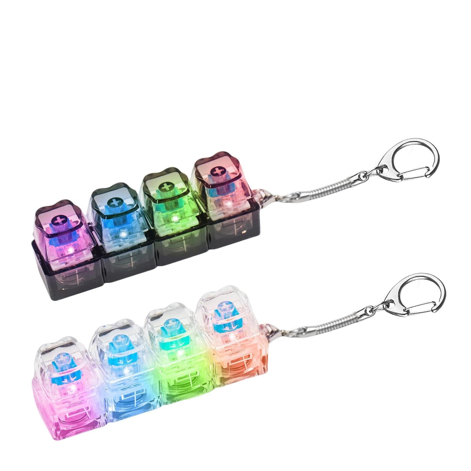 2Pcs Light Up Keyboard Fidget Toy, Funny Clicky Fidget Keyboard with Lamp, Portable Stress Relief Keyring Light-Up Clicker Stress Relief Gifts for Women Men Adults (Black + White （Paw ）)