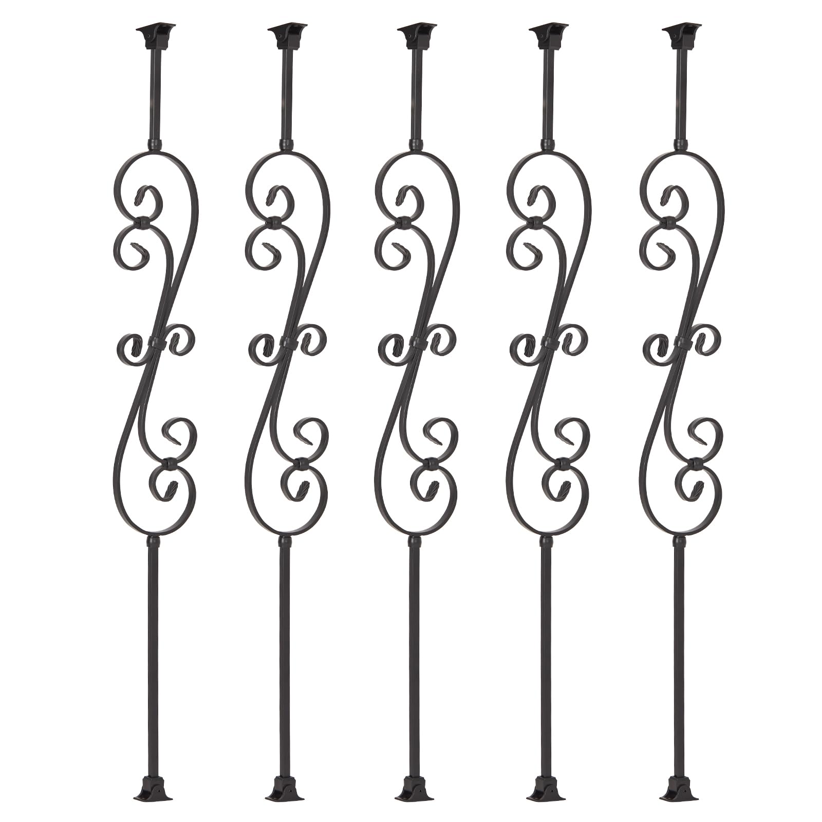 Gleefurny Balusters for Staircase Interior - Stair Railing Spindles, Hollow Square, 1/2 inch x 44 inch, Skinny Scroll Iron Banister and Swivel Shoes (