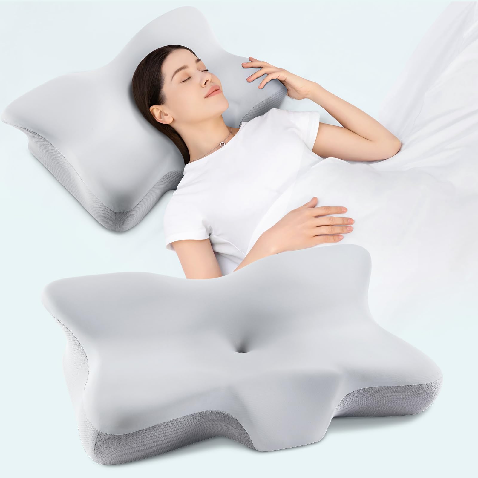 Cuscino Cervicale per Dormire,Cuscino Ergonomico Memory Foam Cervicale,Cuscino Posturale Antirussamento,Adatto a Chi Dorme sul Fianco,Sulla Schiena o Sullo Stomaco,Federa Rimovibile