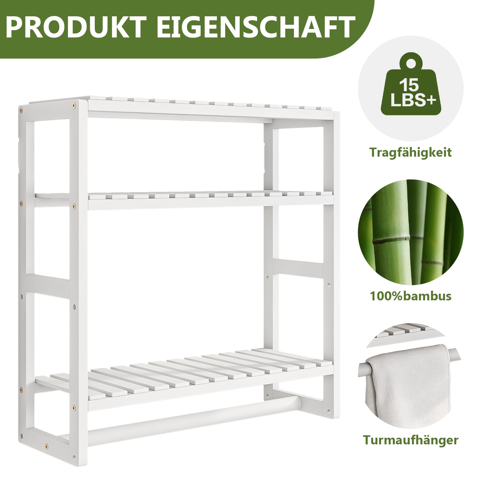 Bamworld Badezimmer Regal Badmbel Bambus 3 Etagen Organizer  Badezimmermbel Fr die Wand Platzsparend Modern wei42x15x42cm :  Amazon.de: Kche, Haushalt & Wohnen