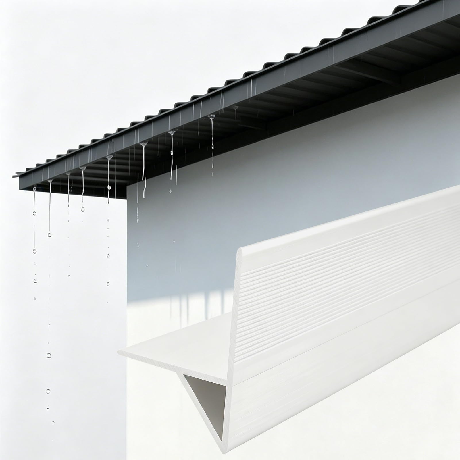 Prevents Backflow Eaves Drip Line Deflector, Hidden Rainwater Diverter for Exterior Walls, Moisture Damage Eaves Aluminum Nosing Drip Molding(White,8pcs)