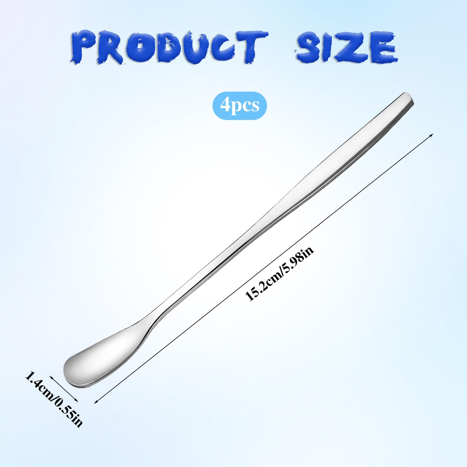 Lot de 4 cuillères à mélanger longues en acier inoxydable - 15,2 cm - Argenté - Tendance