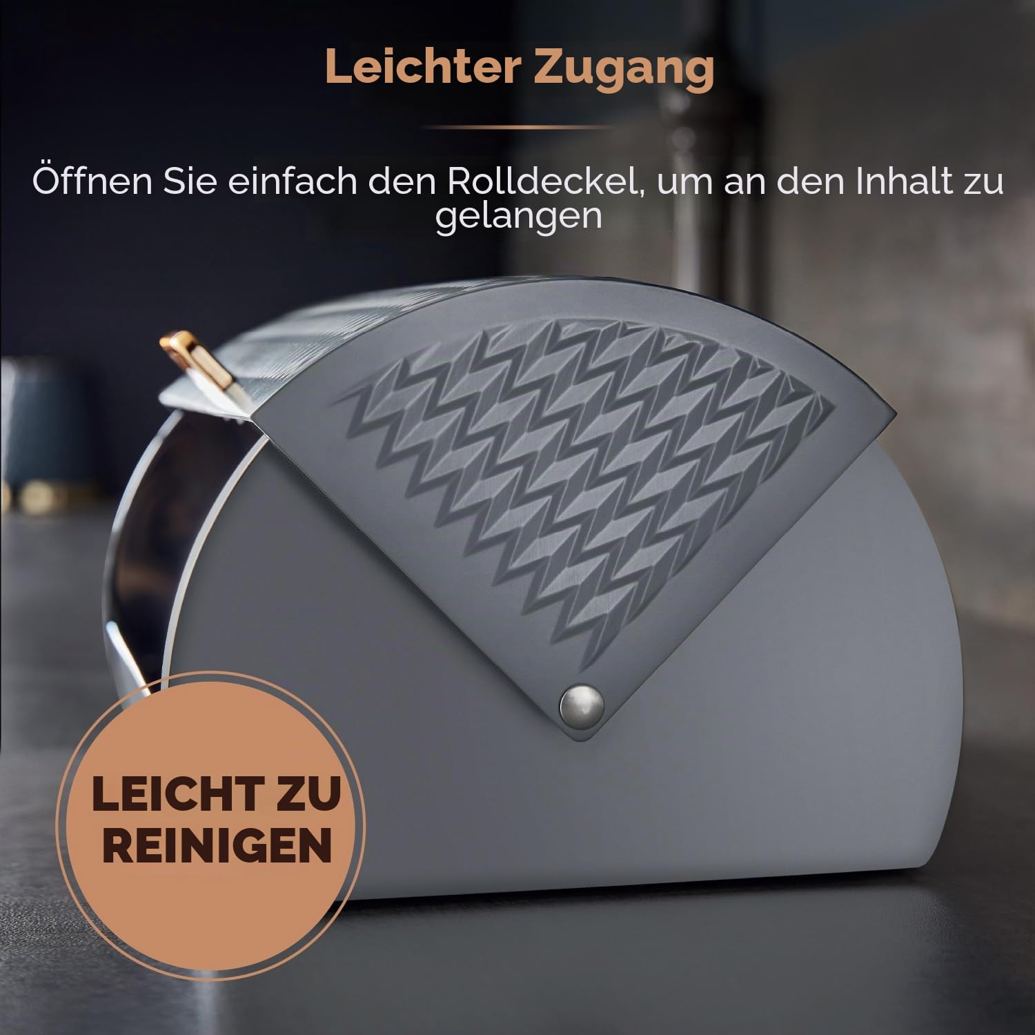 Tower T826090GRY Empire Brotkasten mit Rolldeckel, Edelstahl, Grau und Messing, Einheitsgröße