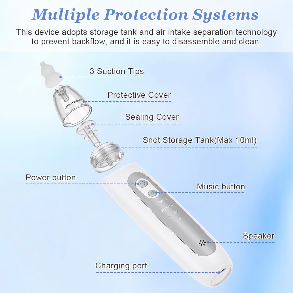 Vicloon Nasal Aspirator for Baby Electric Baby Nasal Aspirator, Toddler Nose Cleaner with 3 Silicone Tips - Image 3