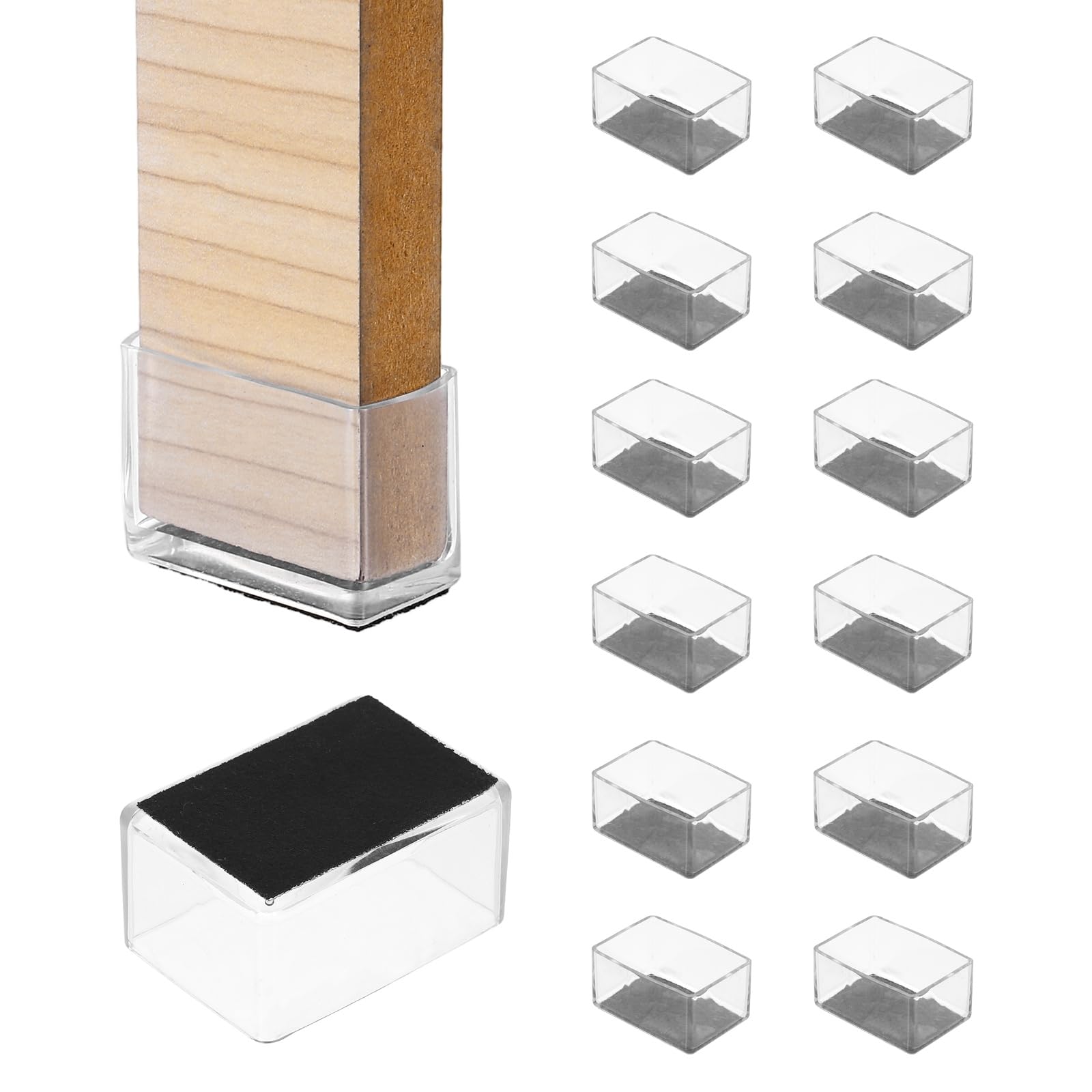 PATIKIL 14Pcs Rectangle Chair Leg Protectors 60x40mm PVC & Felt Furniture Chair Leg Cover Caps for Hardwood Floors Elastic Scratch Reduce Noise Covers Furniture Pads, Clear Black