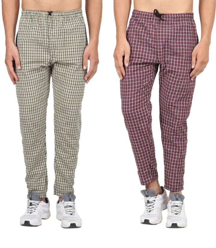 Men's Cotton Checkered Pajama, Pyjama, Blue, Red and Yellow (Pack of 3)-image-38