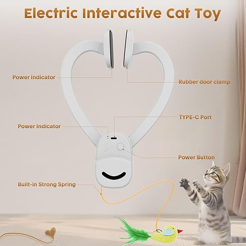 Miniatura 5 de Juguetes interactivos para gatos de interior: varita de plumas de ave voladora automática, juguete de persecución, ejercicio, enriquecimiento y Gris