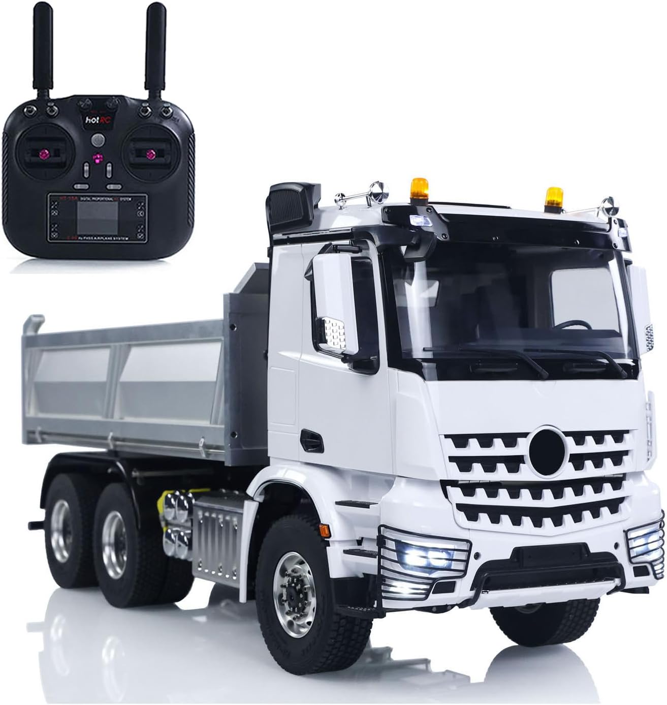 2Speed 6x6 Metal Chassis 1/14 Radio Controlled Hydraulic Dumper Truck 3348 Tipper Differential Axle Light Sound HotRC Radio 2025 Hobby Grade Model for Adult(White)