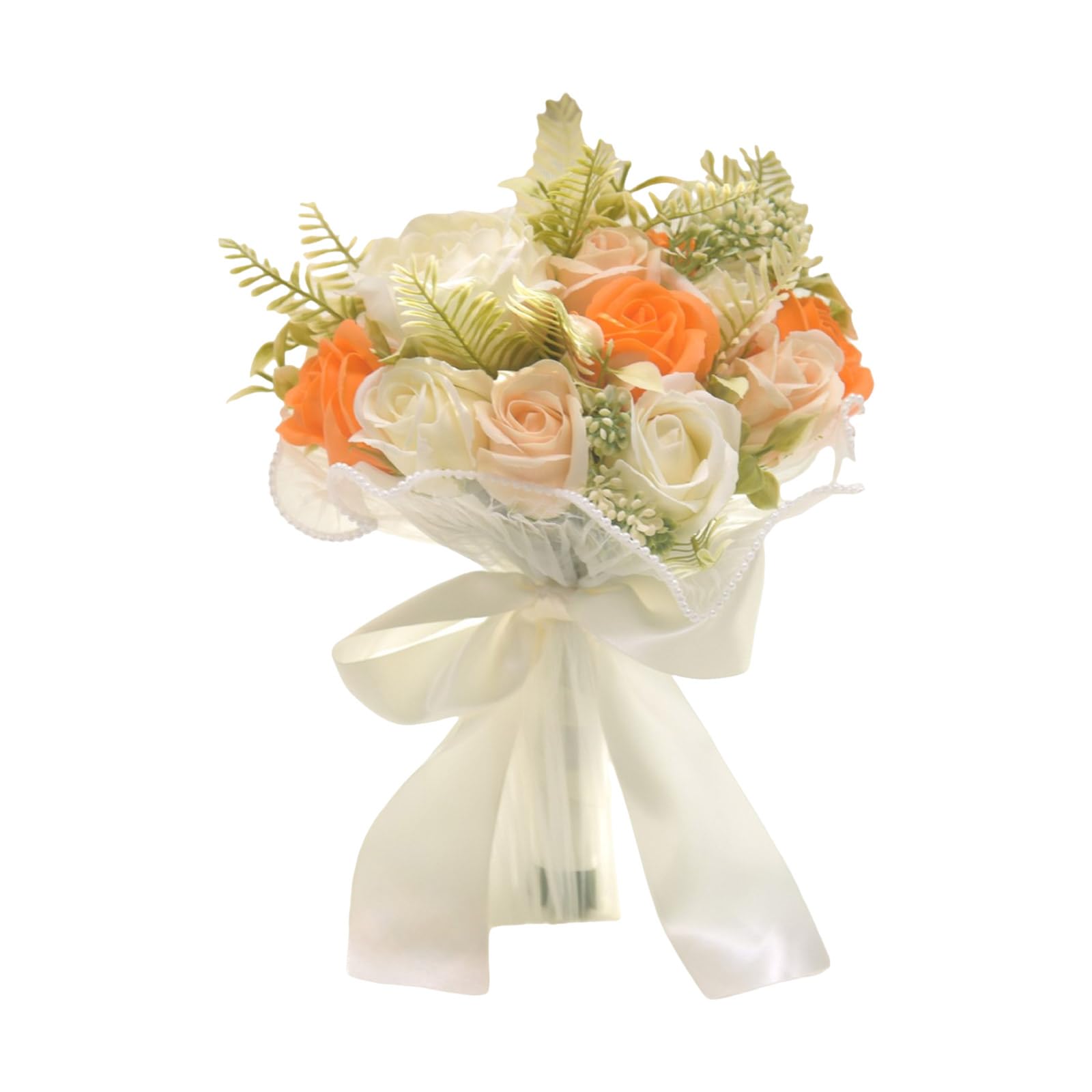 Nucelit Artificial Wedding Bouquet White Champagne Roses Peony for Bride Bridesmaid Perfectly for Ceremonies Unique Wedding Gift