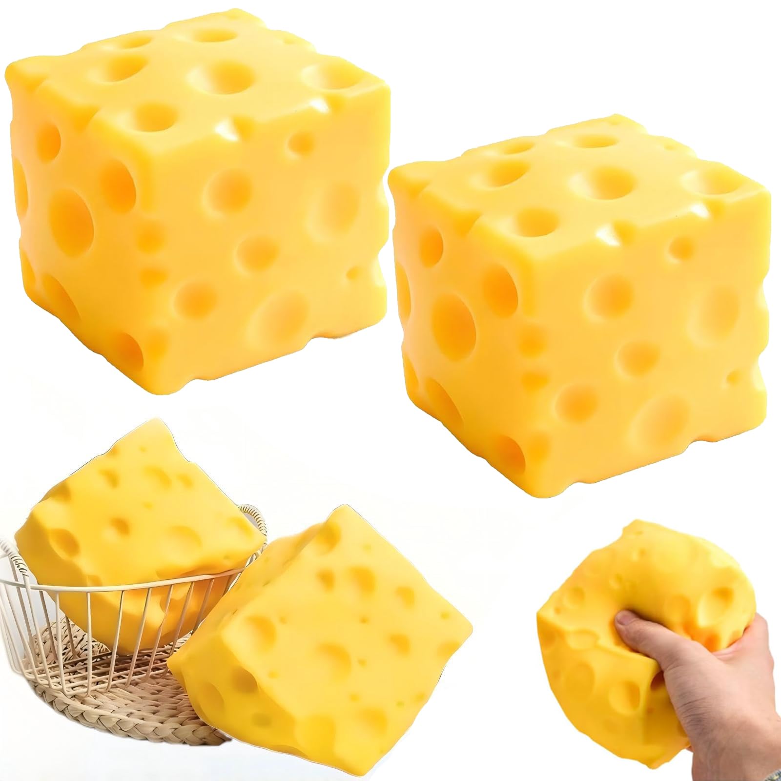 2PCS Cheese Squishy,Giant Cheese Squishy Toy,Squishy Cheese Sugar Cube Squeeze Sensory Toy,Lovely Unbreakable Cute Cheese Cute Mochi Toy,Anxiety Relief Fidget Toy Sensory Toys For Adults & Kids