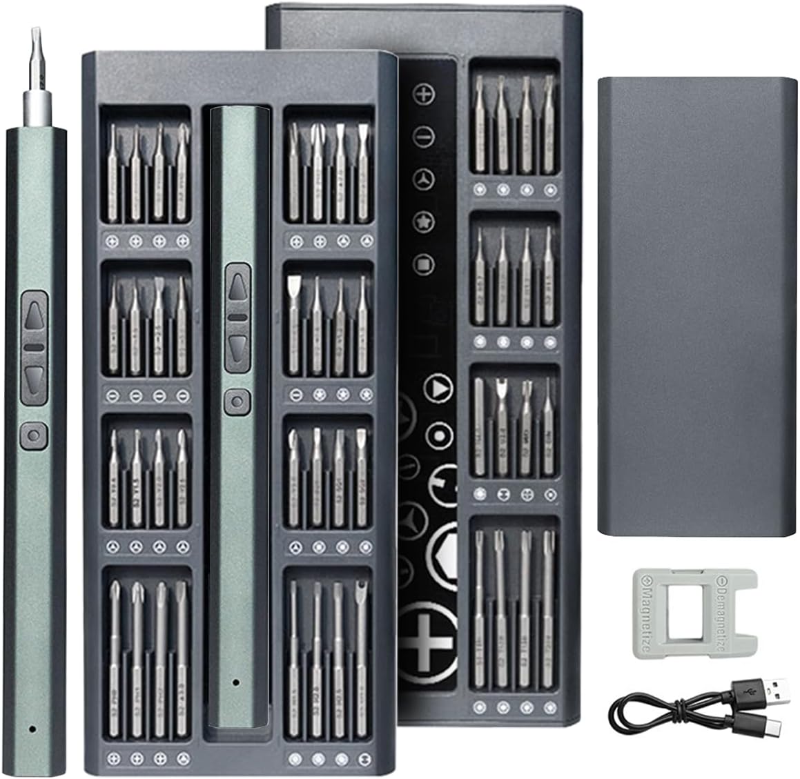 EFAITHFIX Mini Electric Screwdriver, 66 in 1 Precision Screwdriver Set Rechargeable Cordless Precision screwdriver Kit 64 Magnetic Bits Power Portable Repair Tool with LED Light for Phone Laptop Watch