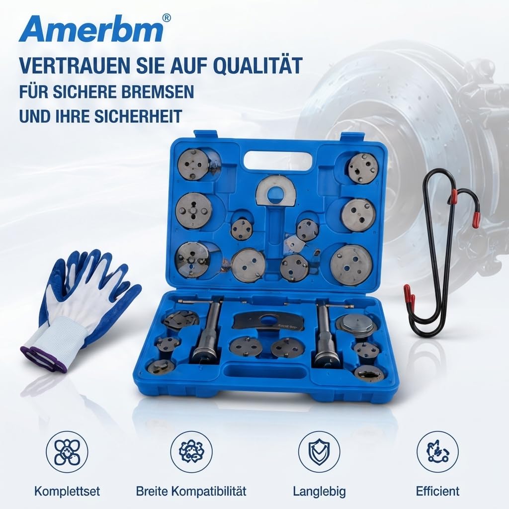 26tlg Universal Bremskolbenrücksteller Satz, Profi Bremssattel Rückstellwerkzeug Set für Bremsenwechsel, Kolbenrücksteller KFZ Spezialwerkzeug kompatibel mit VW, Audi, BMW, Ford, Opel