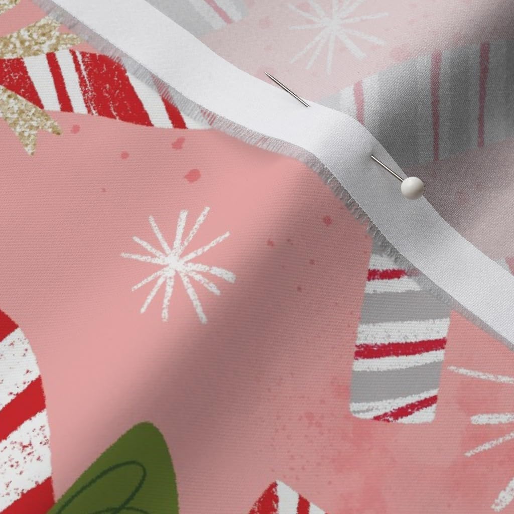 Spoonflower Fabric - Candy Scatter Millennial Pink Christmas Snowflakes Retro Grunge Printed on Organic Cotton Sateen Fabric by The Yard - Sewing Quilting Apparel Home Decor