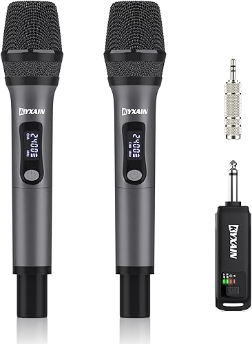 KYXAIN Micrófonos inalámbricos profesionales de 2.4 GHz para canto de karaoke, micrófono dinámico dual recargable, con receptor de 100 pies, Plug