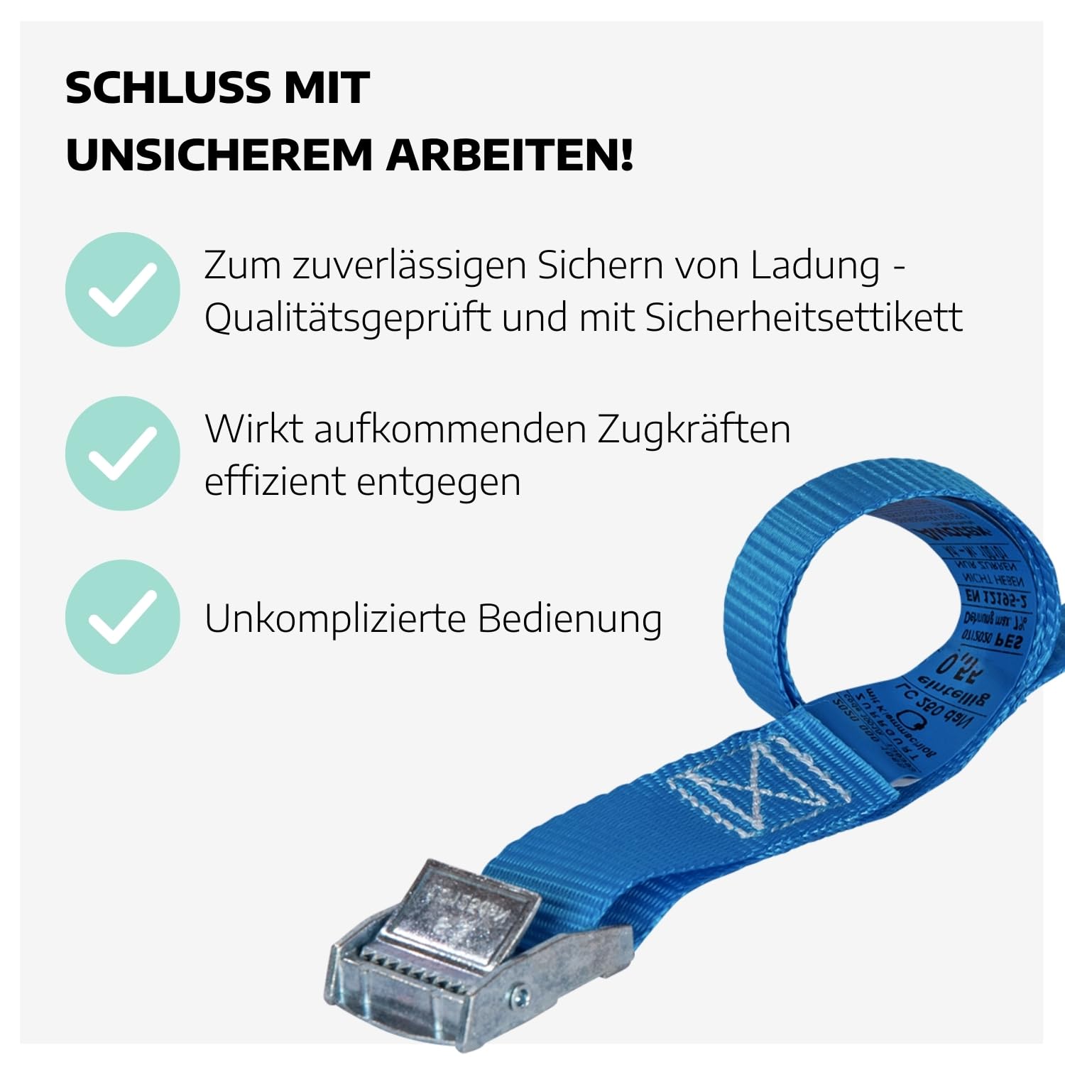 25 x Spanngurt 1-teilig mit Klemmschloss 1,5 m I Spanngurte mit Klemmschloss I Gurte zum Befestigen I kleine Spanngurte mit Sicherheitsetikett I Bandbreite 25 mm I Gurtband mit Schnalle